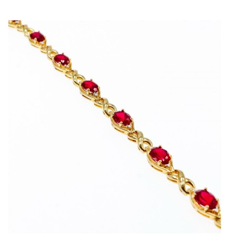 925 Sterling Silver Gold Plated Ruby Bracelet